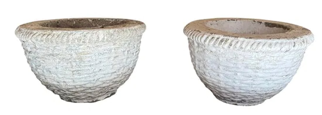 A set of four antique English stone basketweave planters (1 of 5)