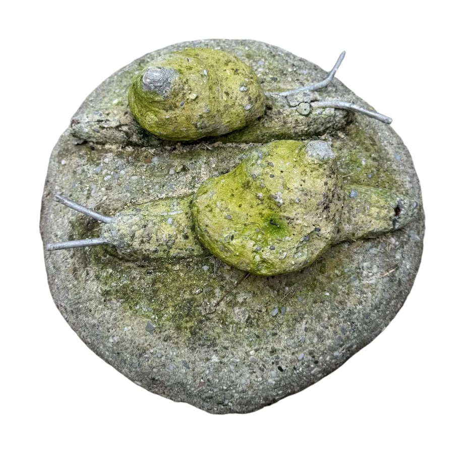 Antique French stone garden snails: Antique French stone garden snails. DIMENSIONS: 13"W x 13"D x 7.5"H