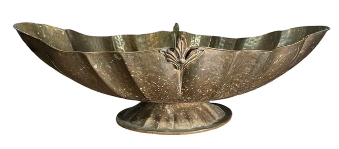An antique oblong, scalloped brass planter (1 of 3)