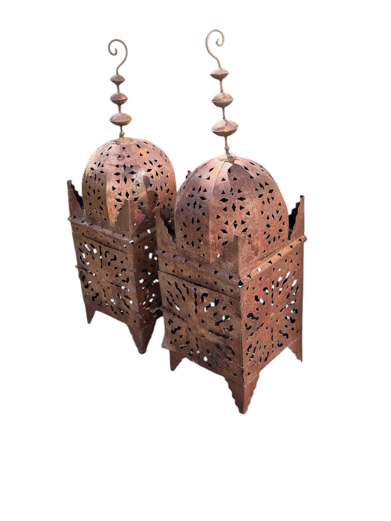 Pair vintage rust Moroccan lanterns - 2