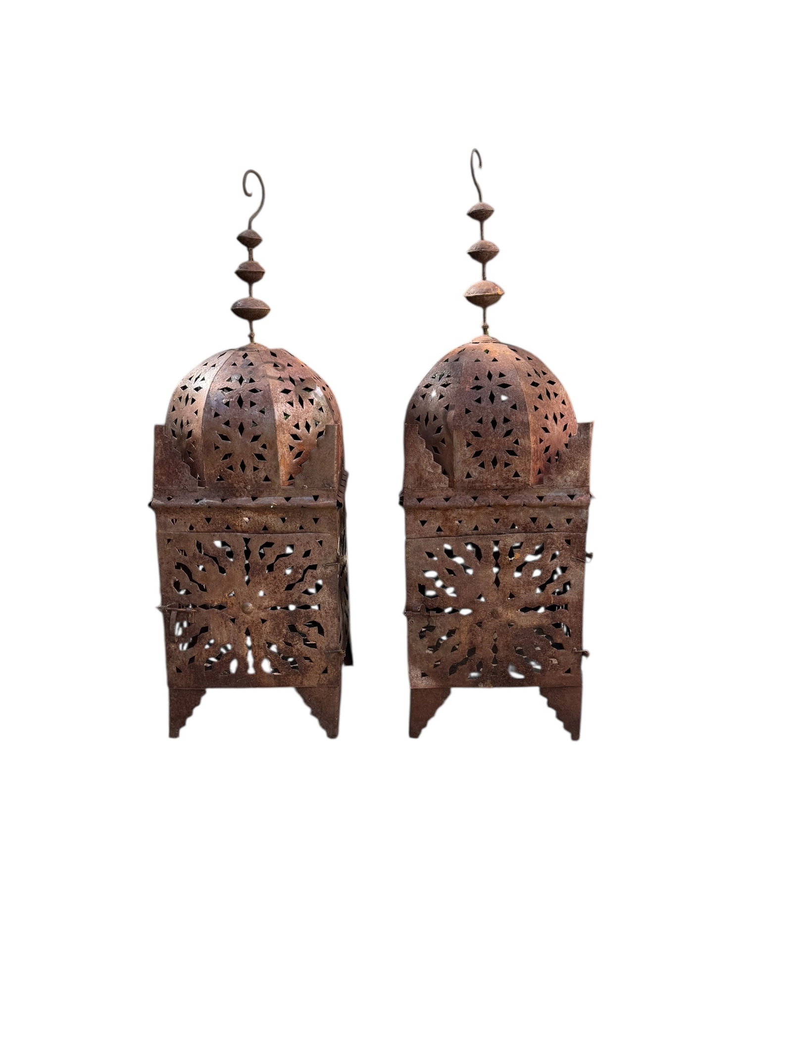 Pair vintage rust Moroccan lanterns - 3