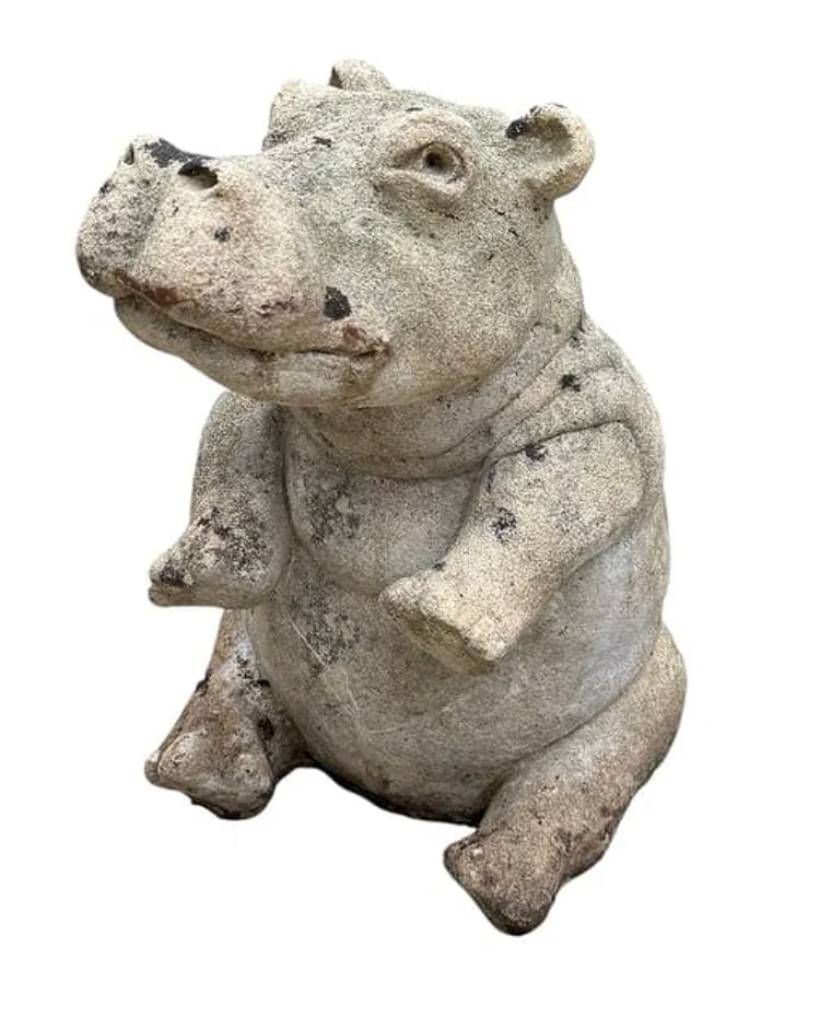 Rare antique English stone hippo garden statue: Rare antique English stone hippo garden statue. DIMENSIONS: 9"W x 6.5"D x 14"H