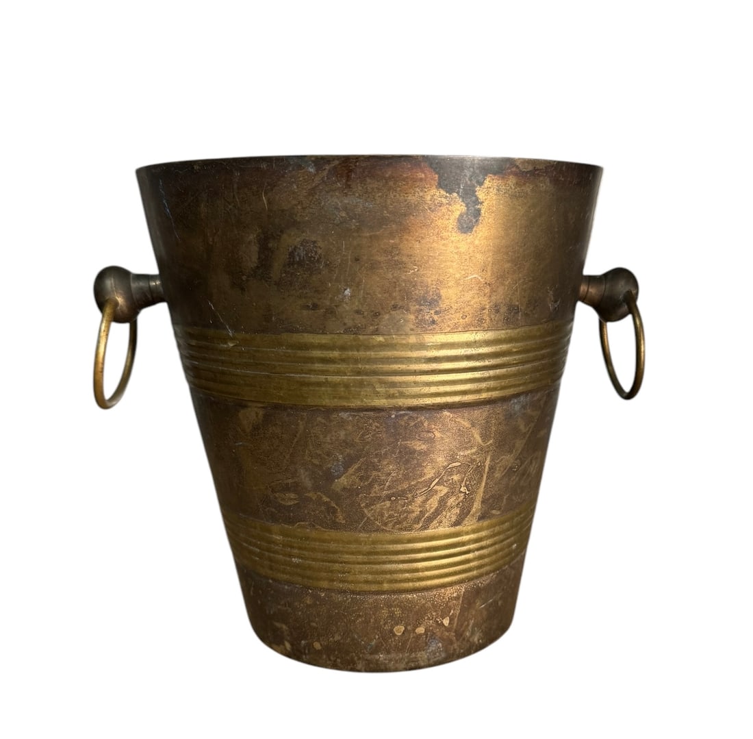 Vintage gold and bronze champagne bucket: Vintage gold and bronze champagne bucket. DIMENSIONS: 7.5"W x 7.5"D x 8"H