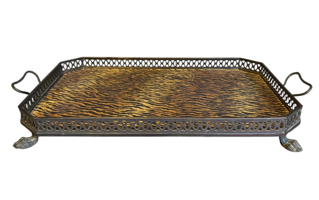 Vintage tole tiger pattern serving tray: Vintage tole tiger pattern serving tray
