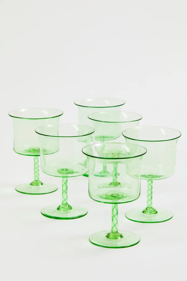 Set of 6 antique green murano glass goblets: Set of 6 antique green murano glass goblets