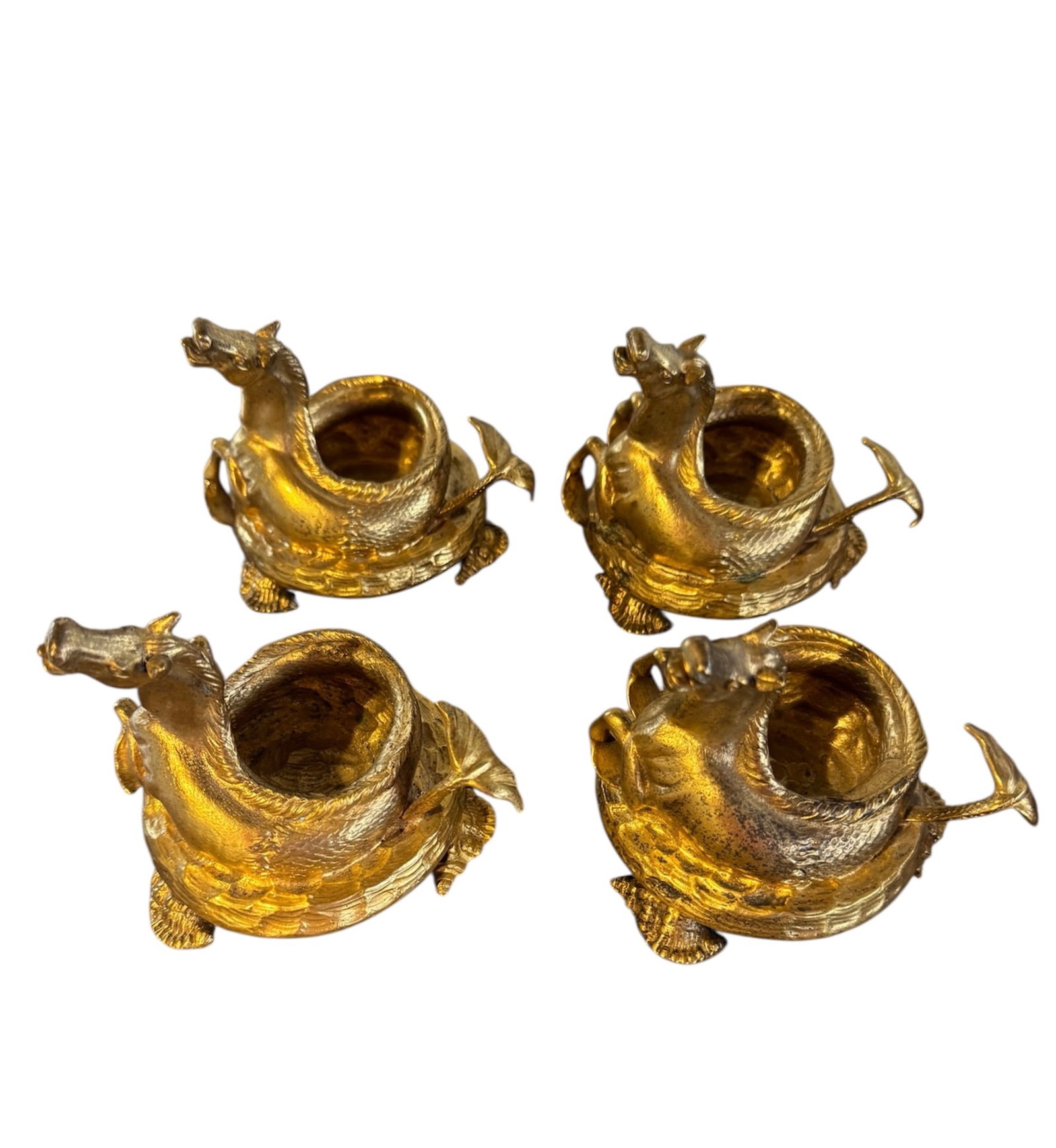 Set of 4 RARE gold hippocampus salt cellars: Set of 4 RARE gold hippocampus salt cellars