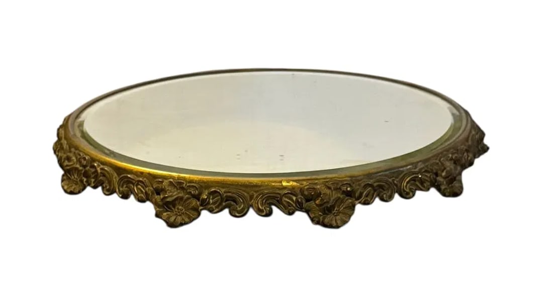 Vintage brass oval mirror plateau or cake stand (1 of 3)