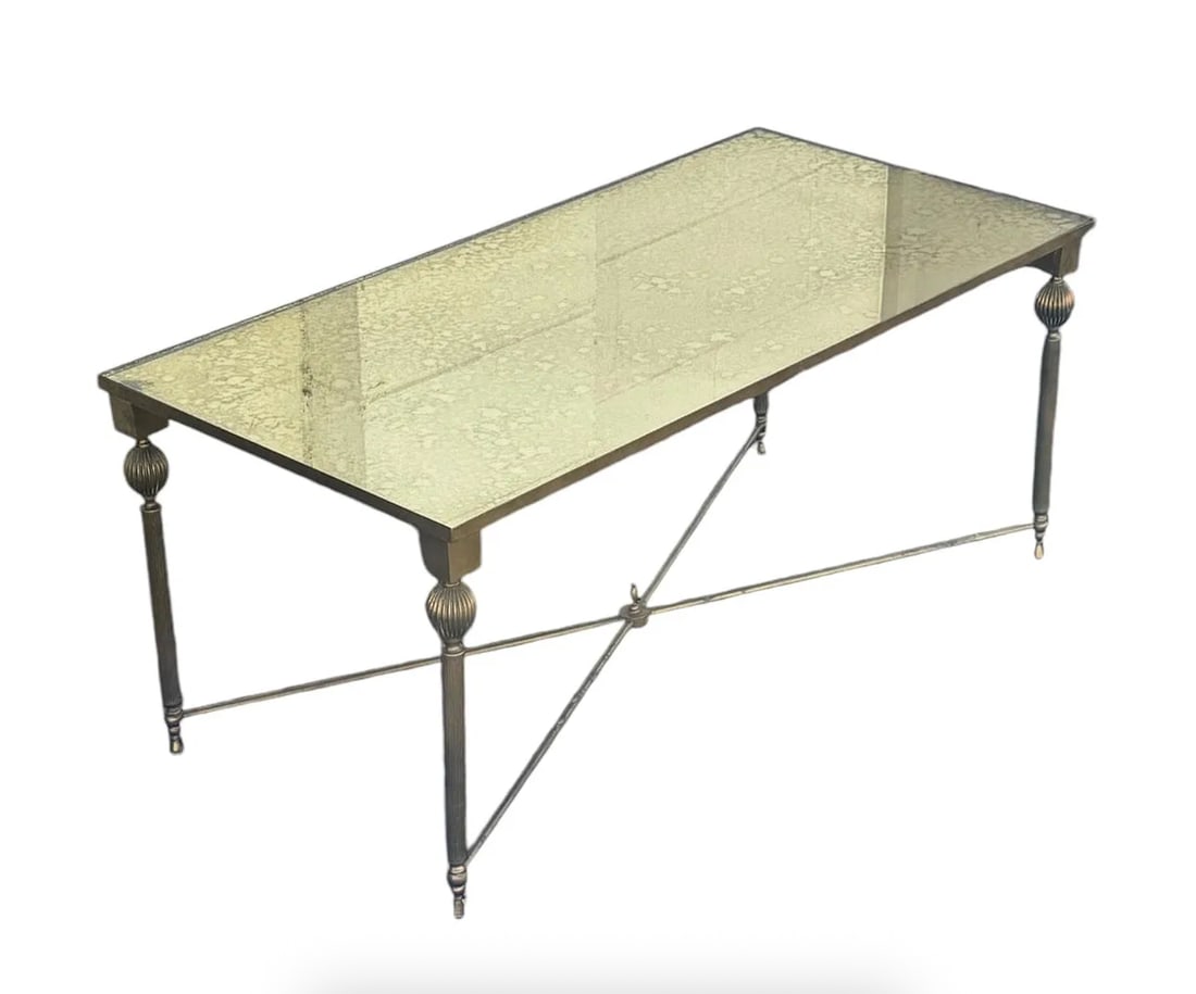 A vintage brass and eglomise mirrored glass coffee table in the manner of Maison Jansen (1 of 2)