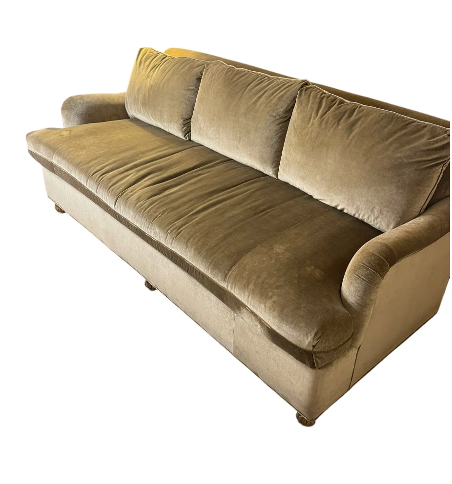 Custom 7ft scroll back velvet sofa with ormolu detail - 4