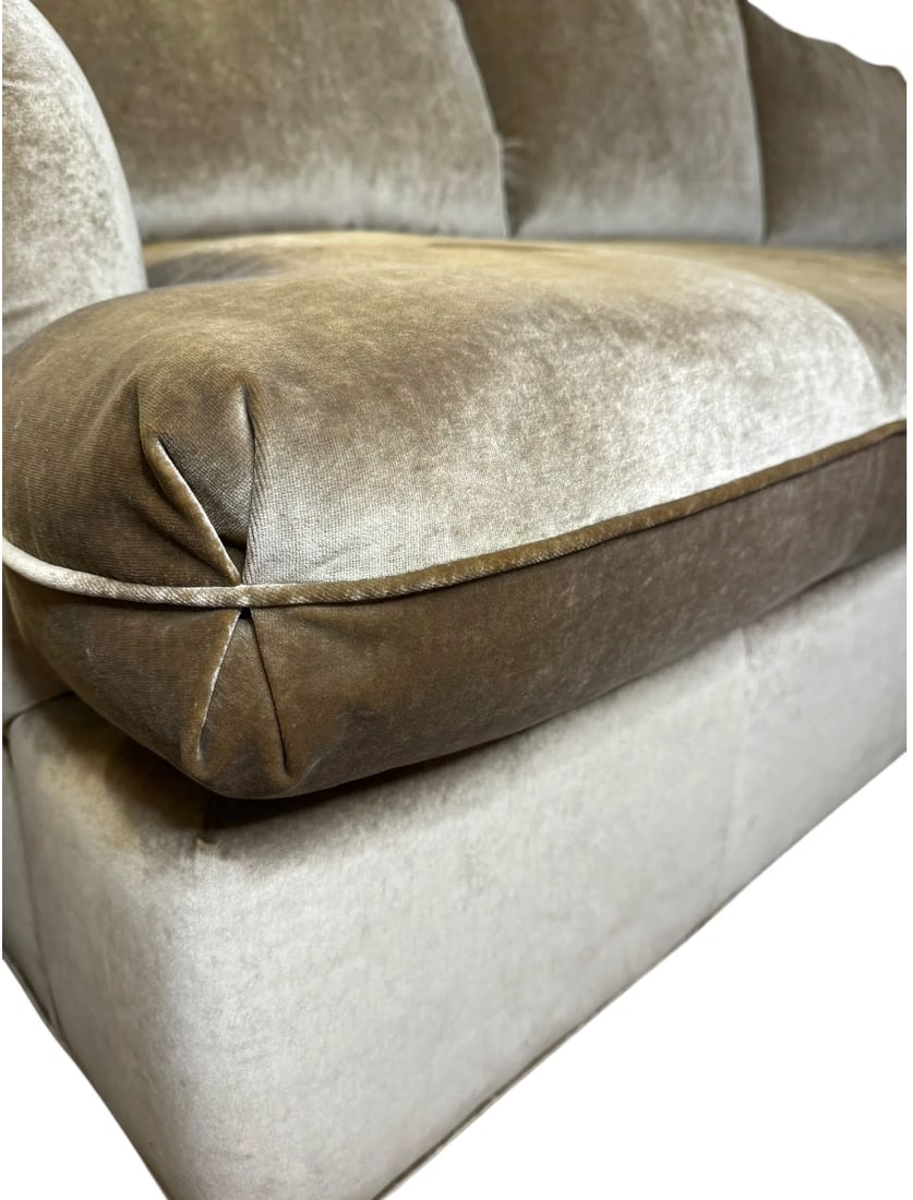 Custom 7ft scroll back velvet sofa with ormolu detail - 5