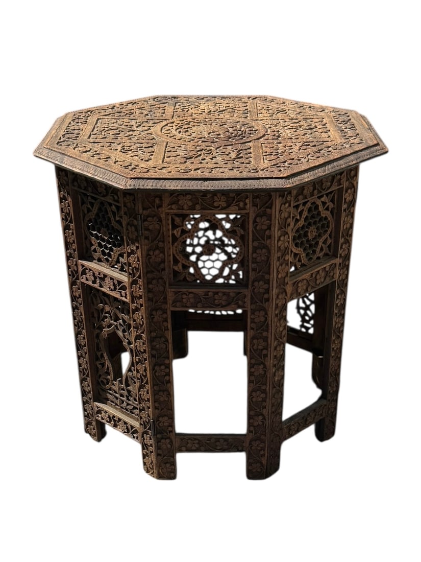 Indian carved wood end table (1 of 5)