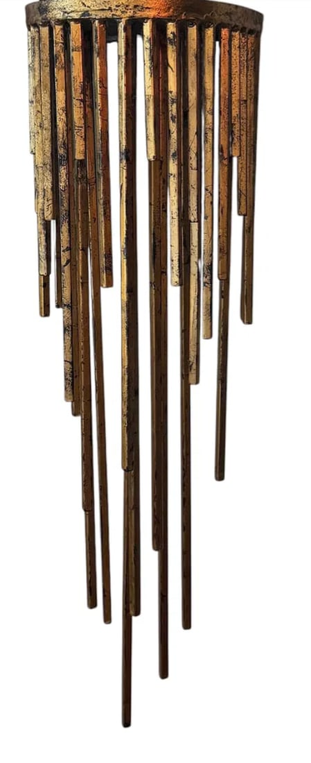 An immaculate pair of gilt metal rod brackets: An immaculate pair of gilt metal rod brackets. Perfect as stand-alone decor or to hold vases or objects of your choosing. DIMENSIONS: 12"W x 10"D x 40”H. This item is located in NYC.