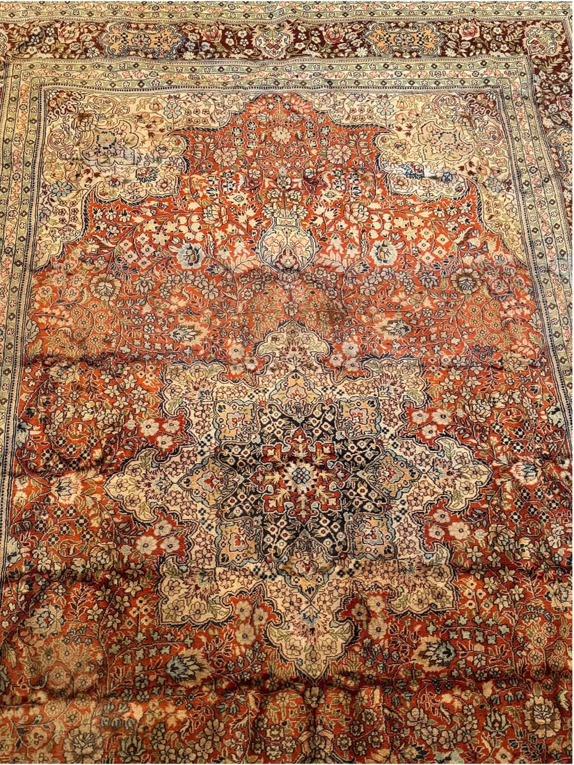 Orange Chinese Silk Rug - 2
