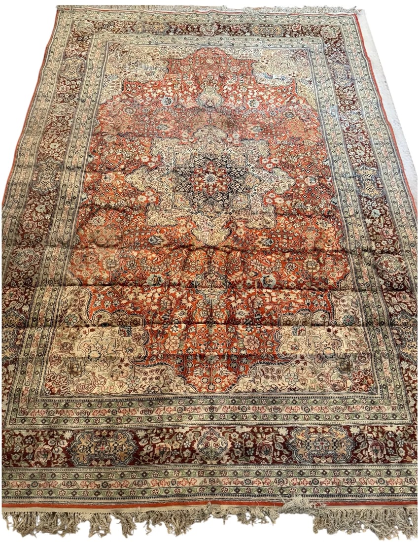 Orange Chinese Silk Rug - 3