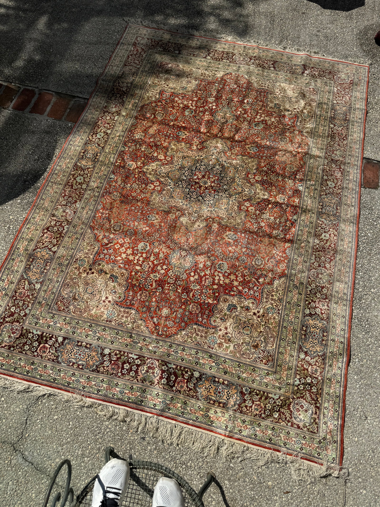 Orange Chinese Silk Rug - 7