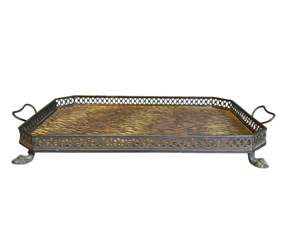 Vintage Tole Tiger Pattern Serving Tray - 2