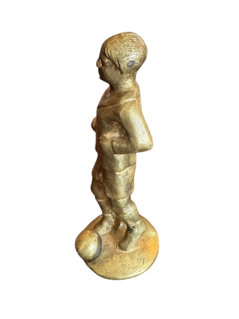 Boy Playing Soccer Brass Statue - 2