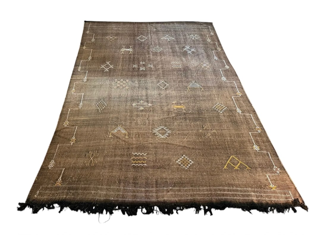 Brown Silk Flatweave Moroccan Rug - 2