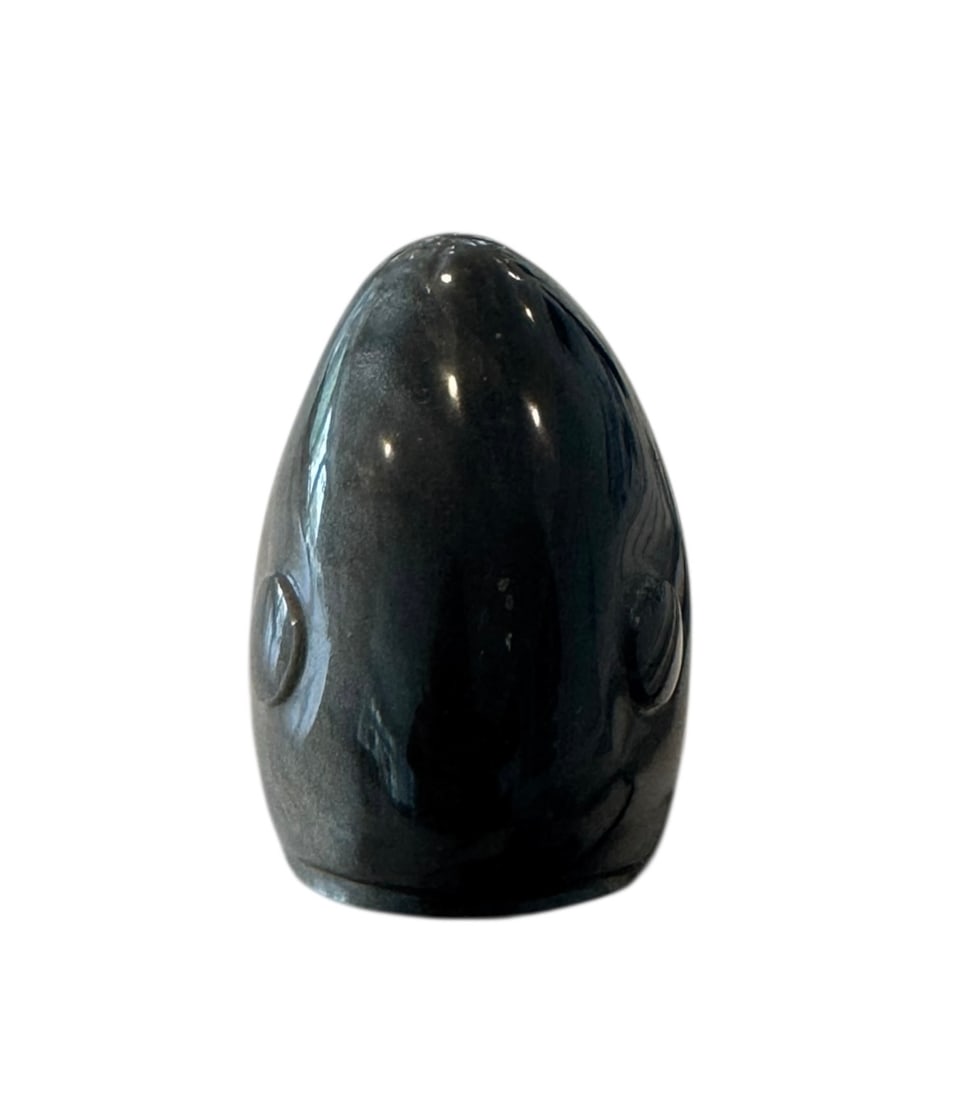 Carved Obsidian Whale Statue - 2