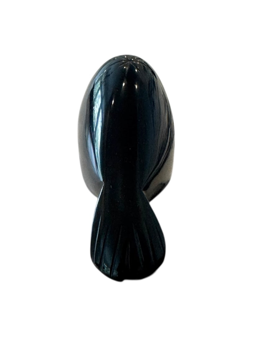 Carved Obsidian Whale Statue - 3