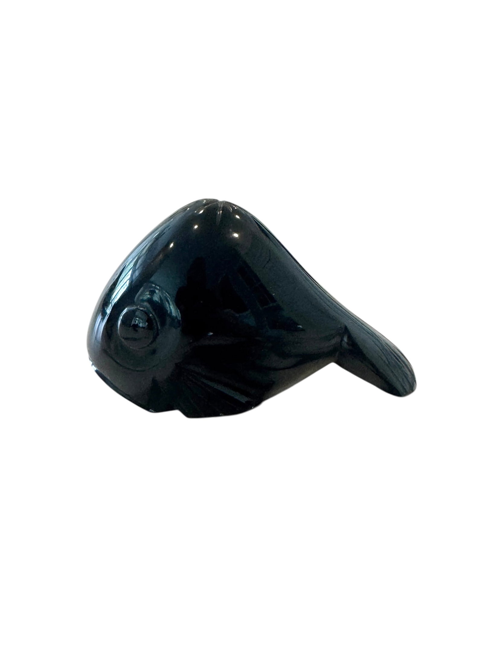 Carved Obsidian Whale Statue - 4