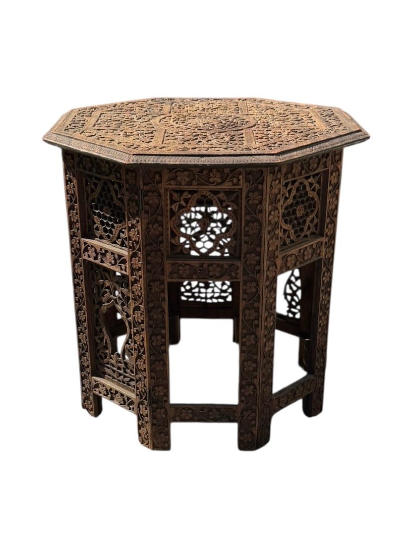Indian Carved Wood End Table - 2