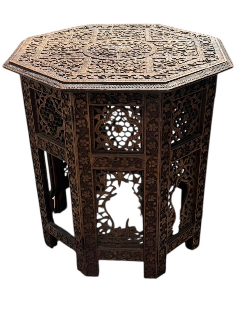 Indian Carved Wood End Table - 4