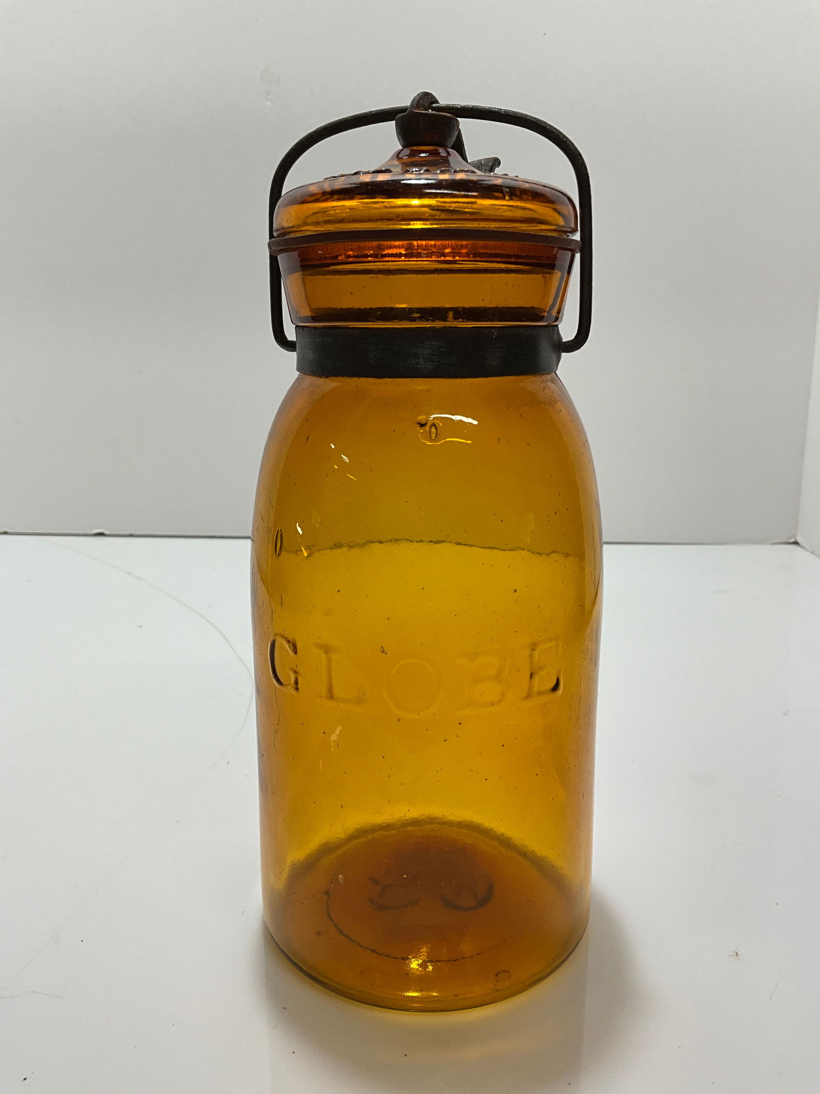 Light Amber Quart Globe Jar, Seedy Jar with Bubbles (1 of 5)