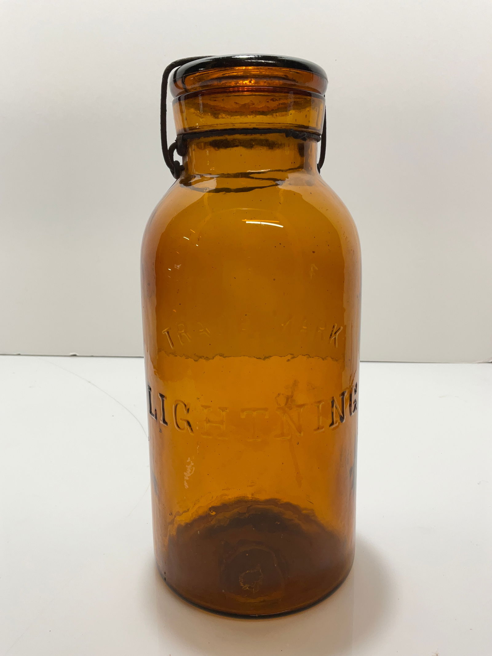 Amber Half-Gallon Lightning Jar with Beautiful Dark and Light Tones (1 of 6)