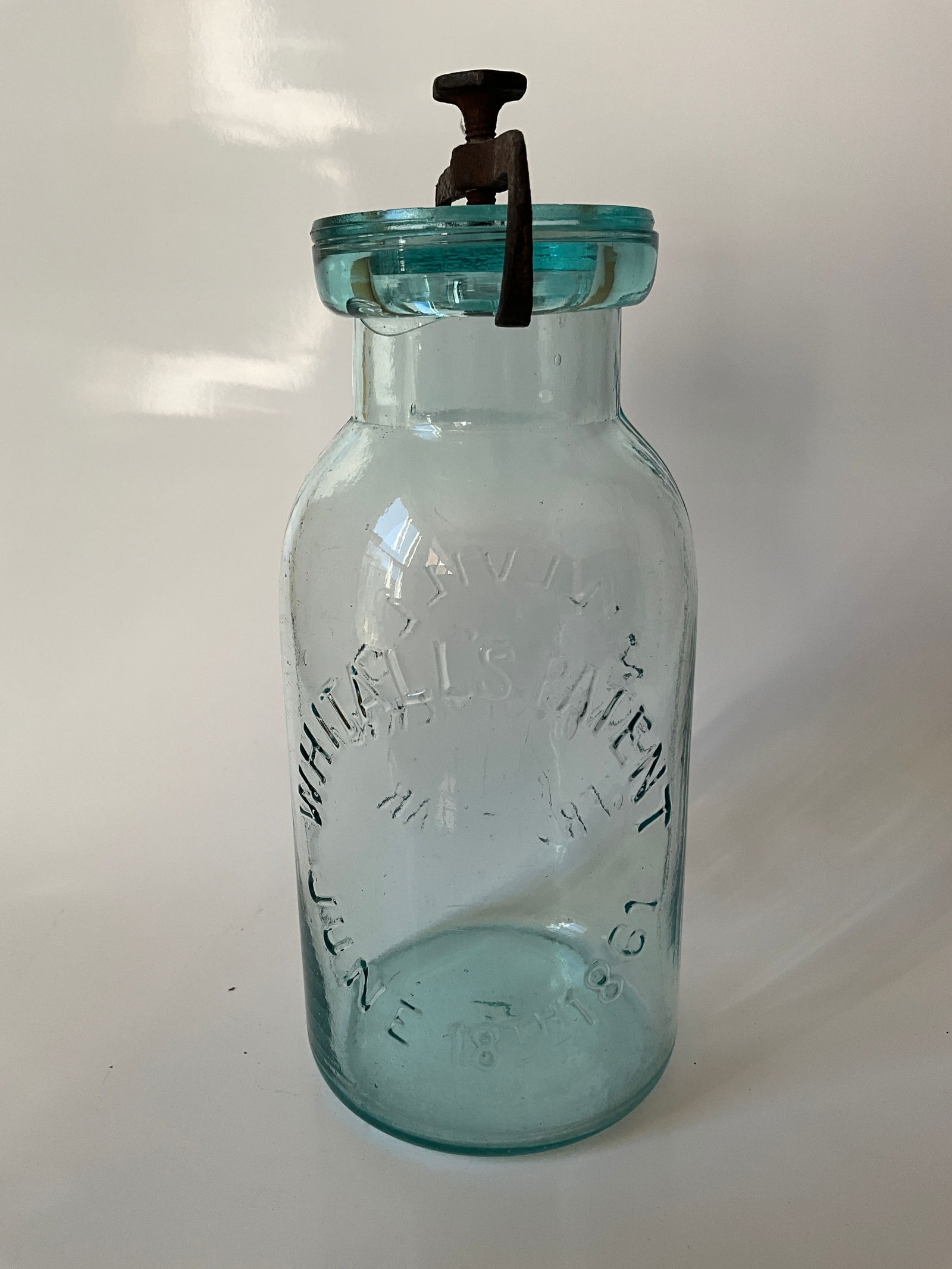 Whitall's Patent June 18th 1861 Millville Atmospheric Quart Fruit Jar Aqua (1 of 5)