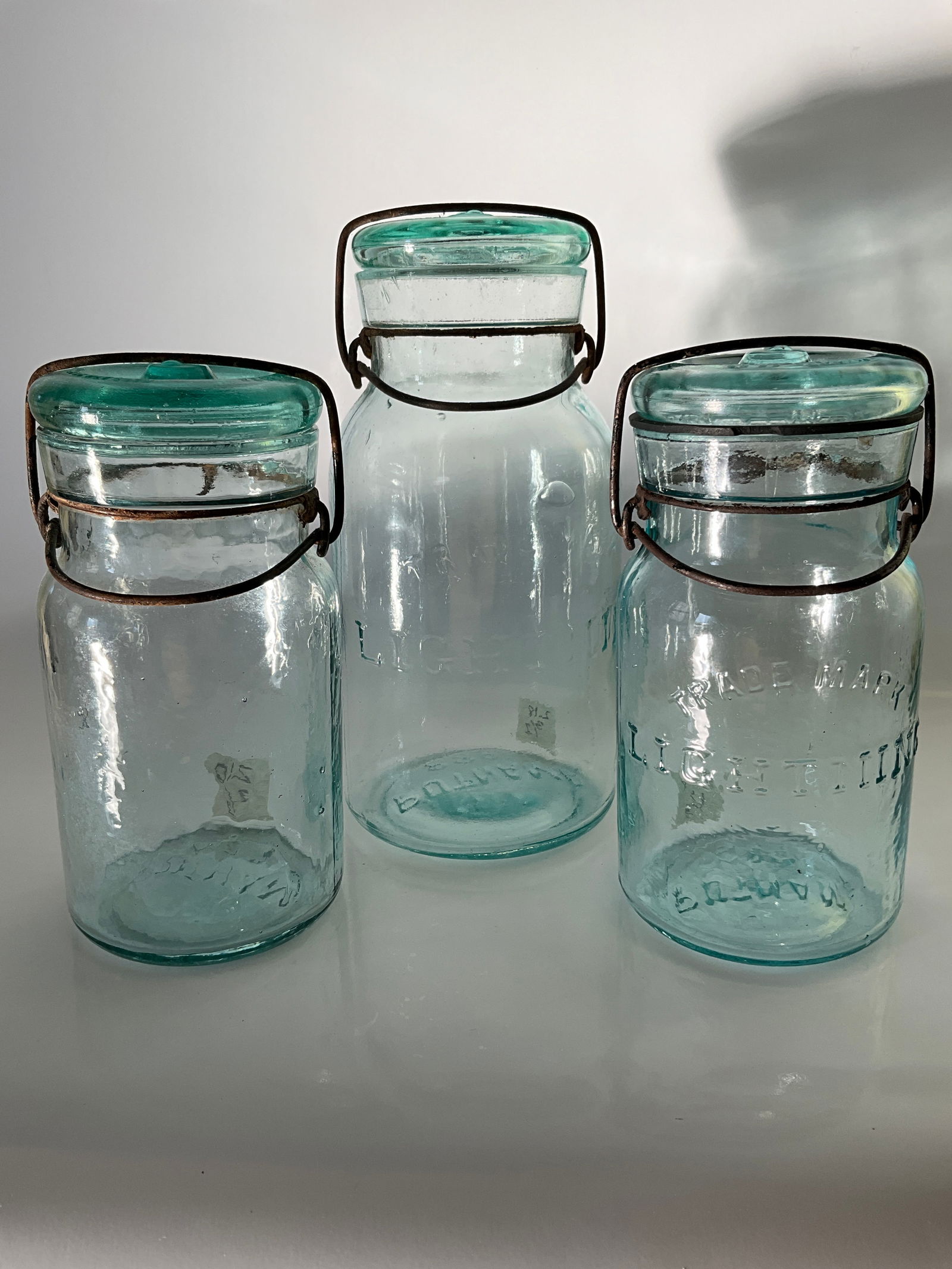 Group of Three Aqua Lightning Jars (1 of 6)