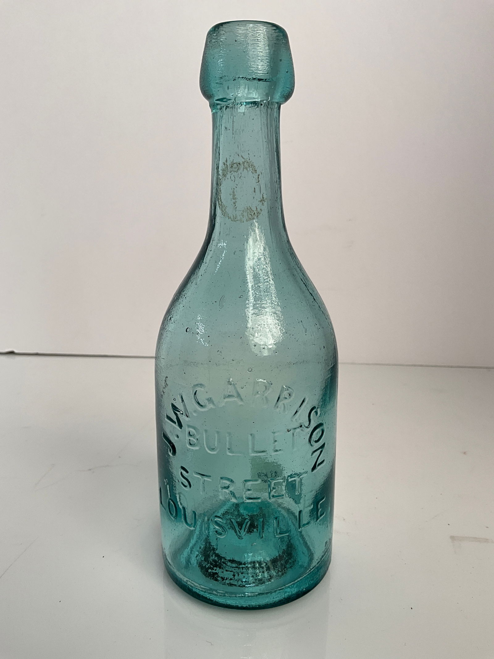 J.W. Garrison – Bullet Street- Louisville Kentucky Early 1860s Pontiled Soda Bottle (1 of 5)
