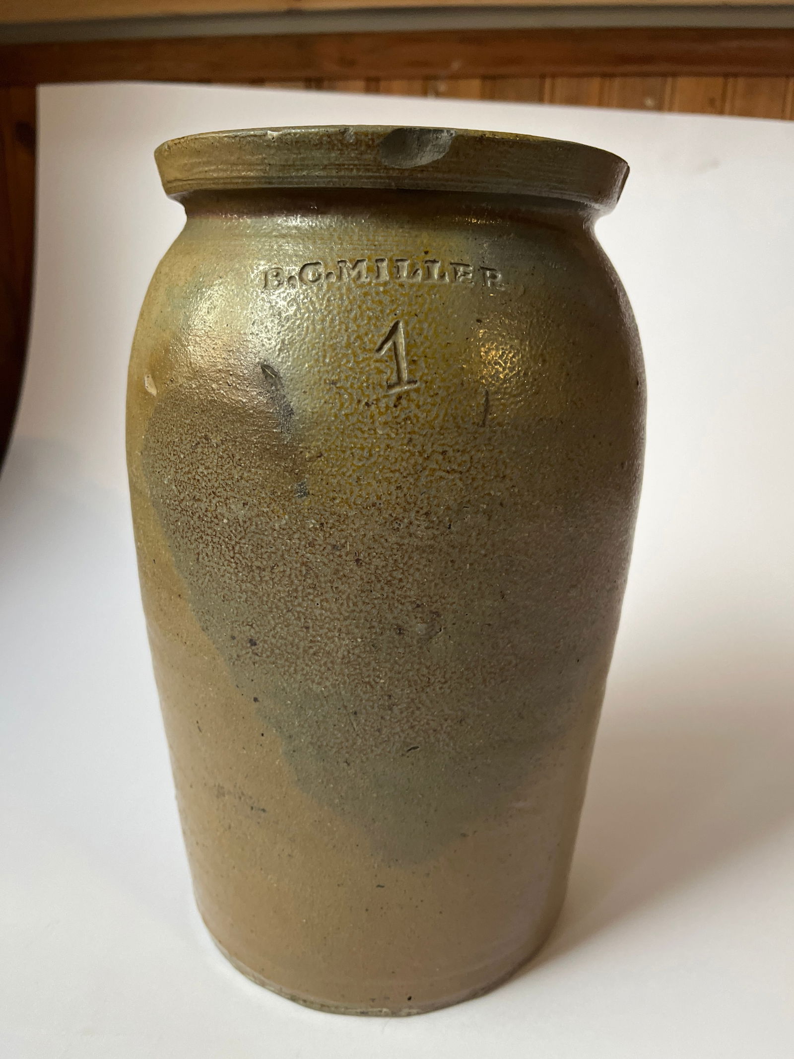 B.C. MILLER 1 impressed salt glazed stoneware jar. Baltimore, MD or Ohio. (1 of 4)