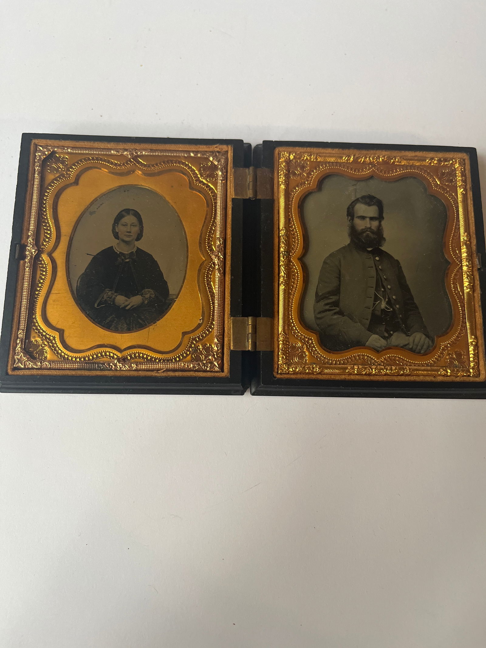 Early tin type photos of Confederate? Corporal and wife. . Civil War era. (1 of 4)