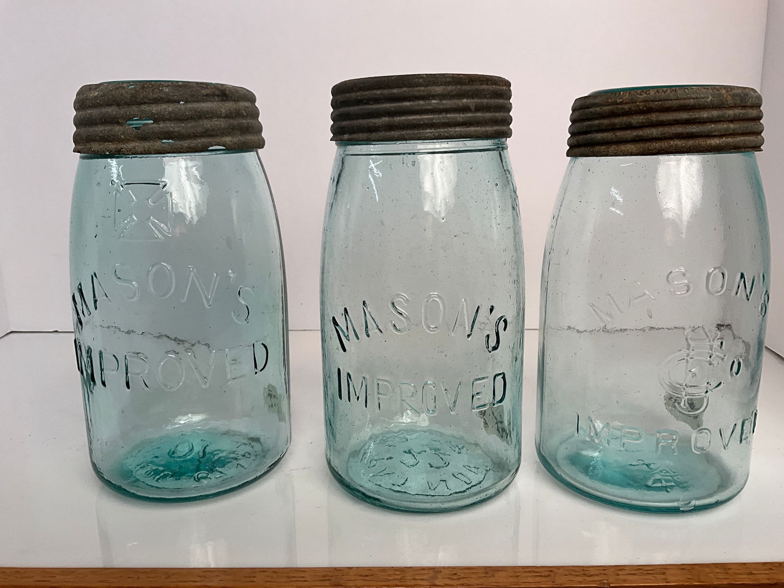Three Different Mason's Improved Fruit Jars, Aqua (1 of 8)