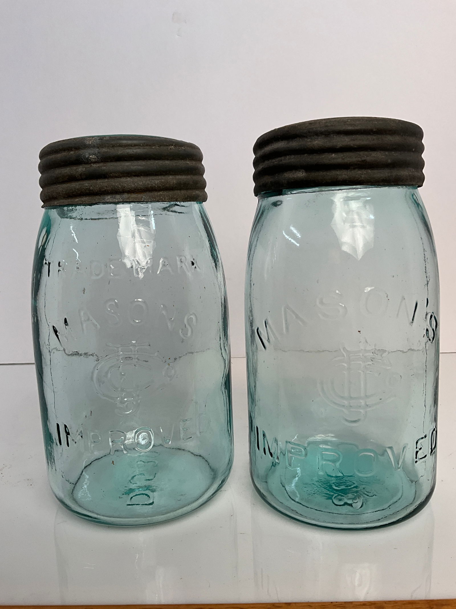 Two Different Mason's Improved Fruit Jars, Aqua (1 of 8)