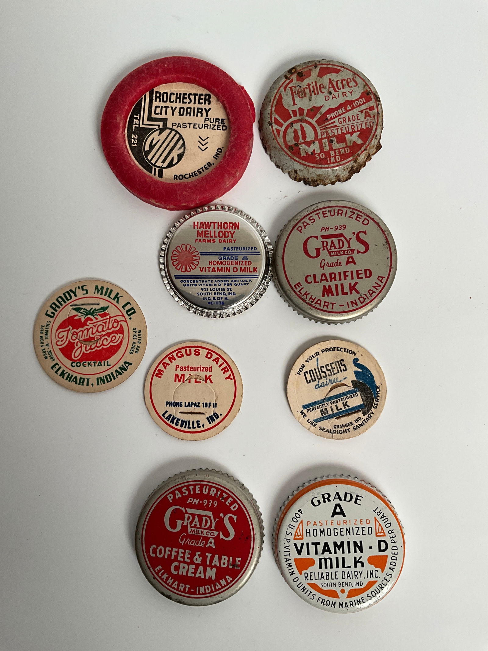 Lot of 9 Northern Indiana Milk bottle Caps (1 of 3)