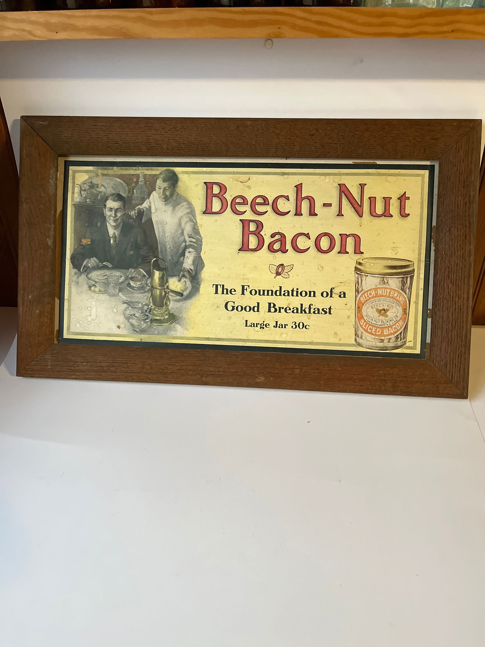 Framed BEECH-NUT BACON cardboard advertising sign. 21" X 11" (1 of 4)