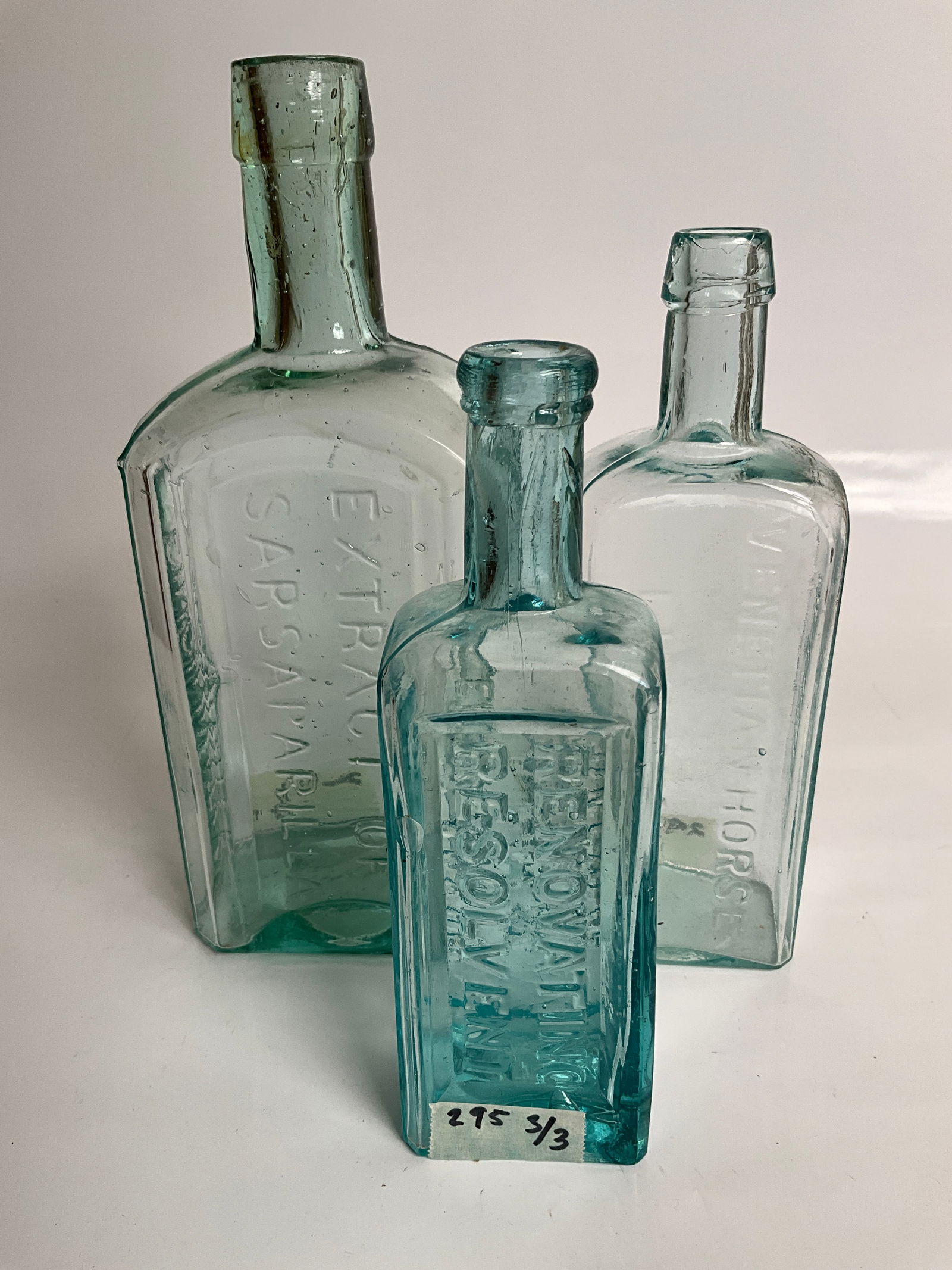 Lot of three early medicine bottles 1870s, lime, sarsaparilla, resolvent (1 of 6)