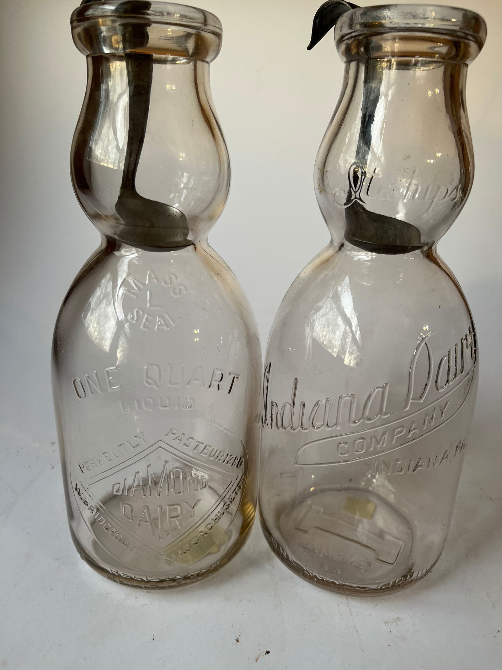 2 Cream top quart milk bottles w/ cream spoons (1 of 5)