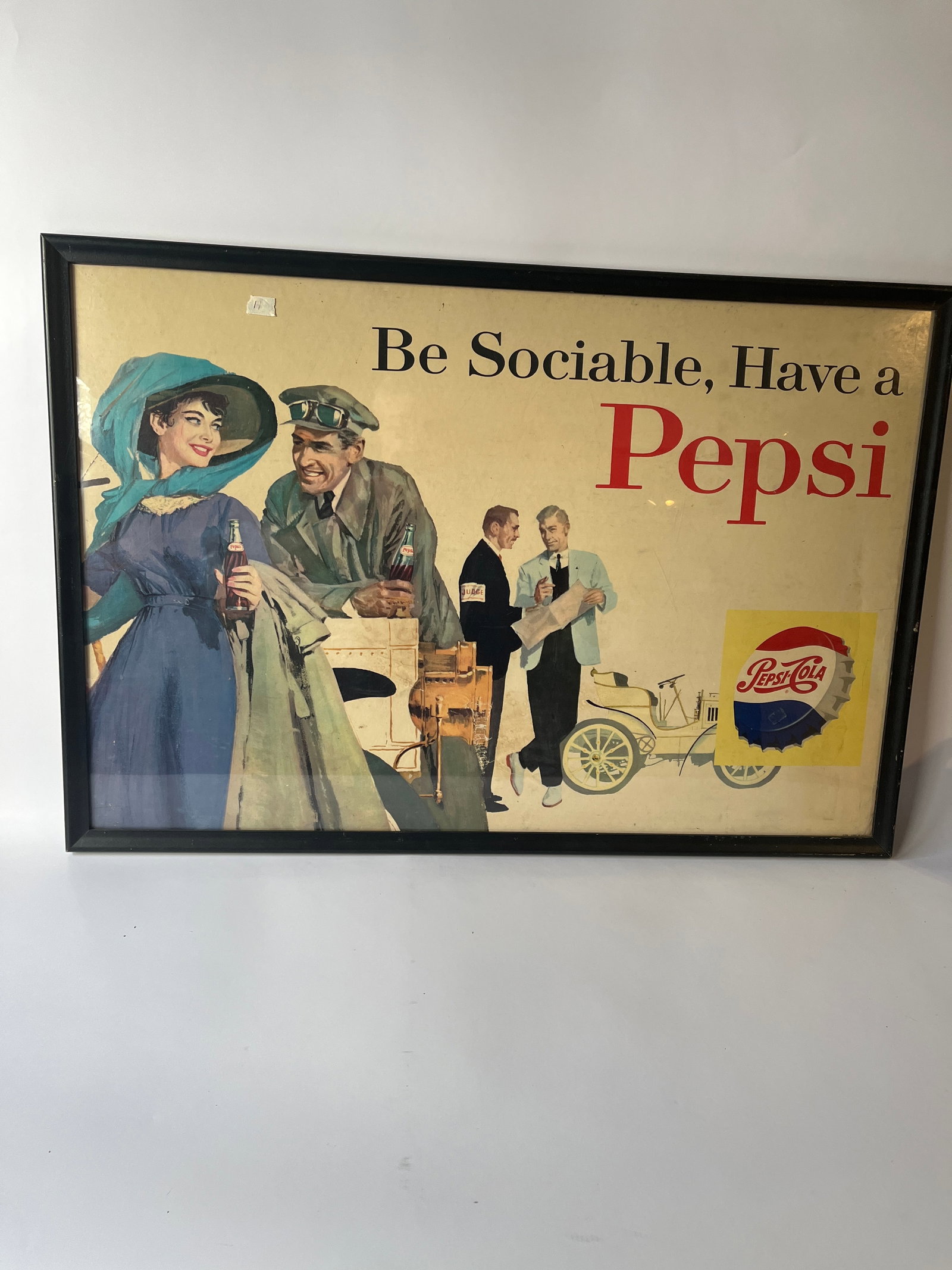 Be Sociable, Have a Pepsi cardboard sign. 26" X 37.5". Nicely framed.: Be Sociable, Have a Pepsi cardboard sign. 26" X 37.5". Nicely framed.