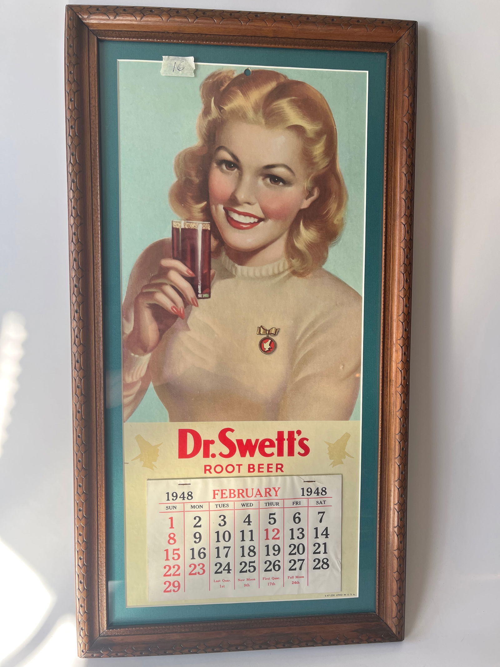 Dr. Swett's Root Beer 1948 calender. 25" X 13.5" (1 of 4)