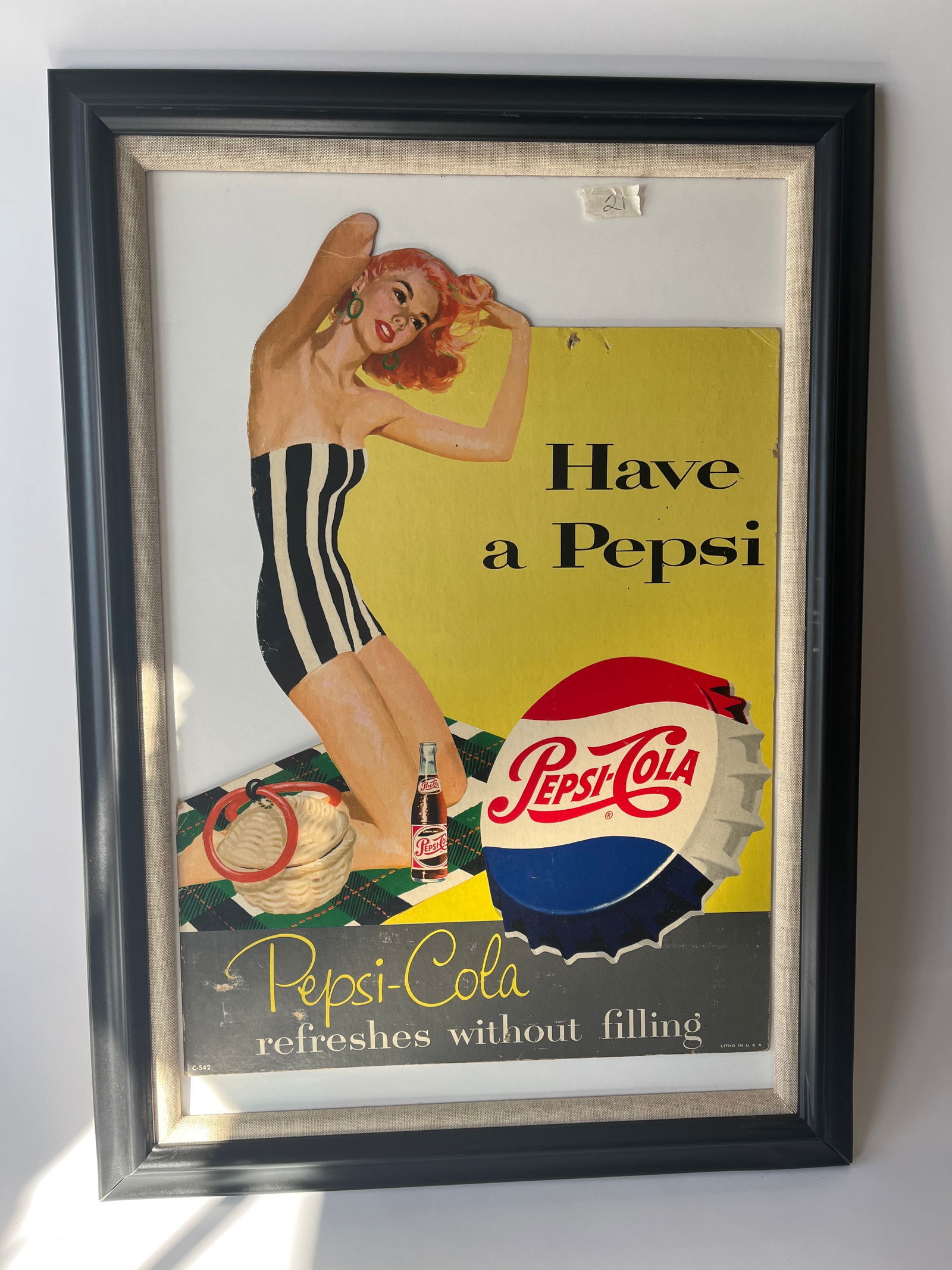 Have a Pepsi refreshes without filling diecut cardboard sign. 27" X 20". Nicely framed. (1 of 5)