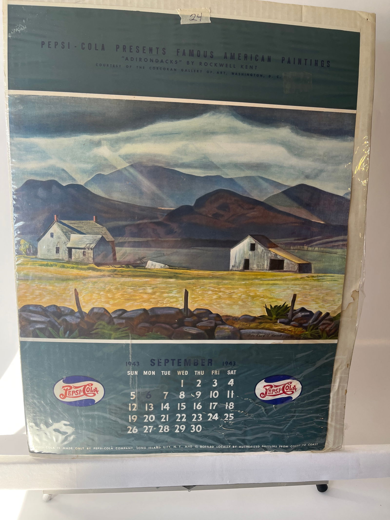 Pepsi-Cola presents famous American paintings 1943 calendar page. 24" X 18". (1 of 4)