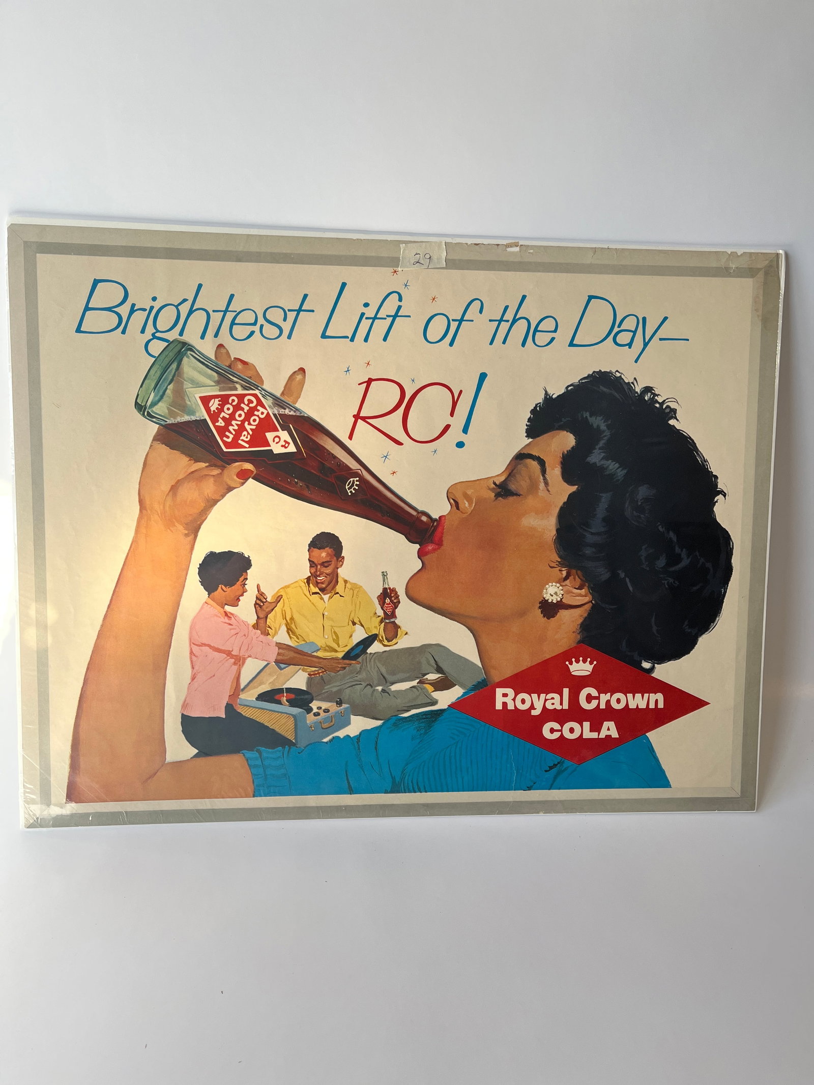 Royal Crown Cola Brightest Lift of the Day paper sign. 17" X 22".: Royal Crown Cola Brightest Lift of the Day paper sign. 17" X 22".