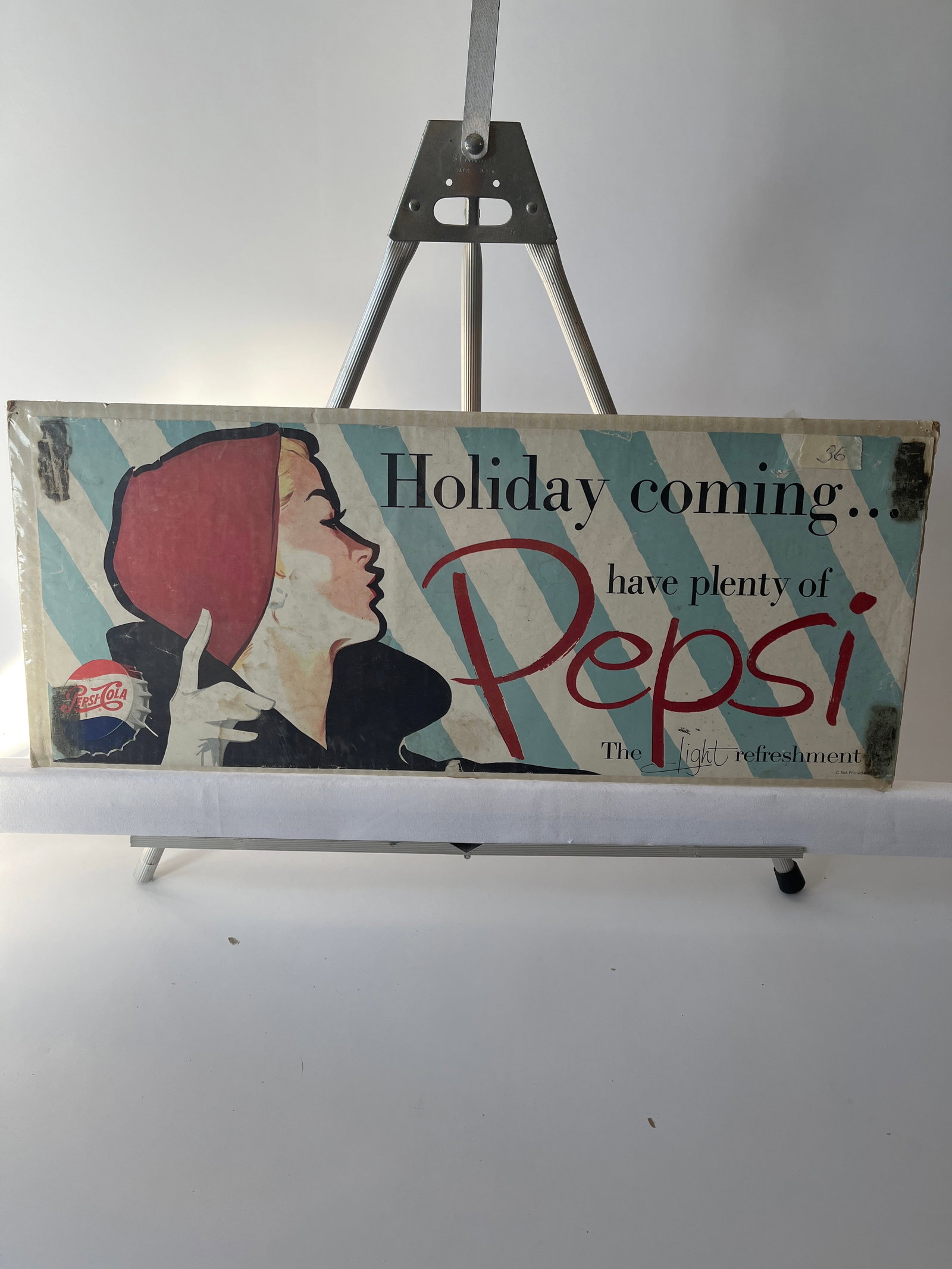Holiday coming have plenty of Pepsi paper poster. 8.5" X 20.5".: Holiday coming have plenty of Pepsi paper poster. 8.5" X 20.5". Sticker residue on front.