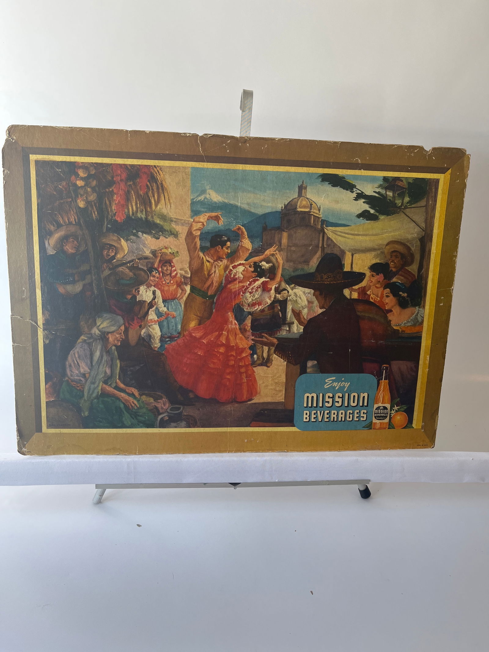 Enjoy Mission Beverages Lithograph cardboard sign. 18" X 25". (1 of 5)