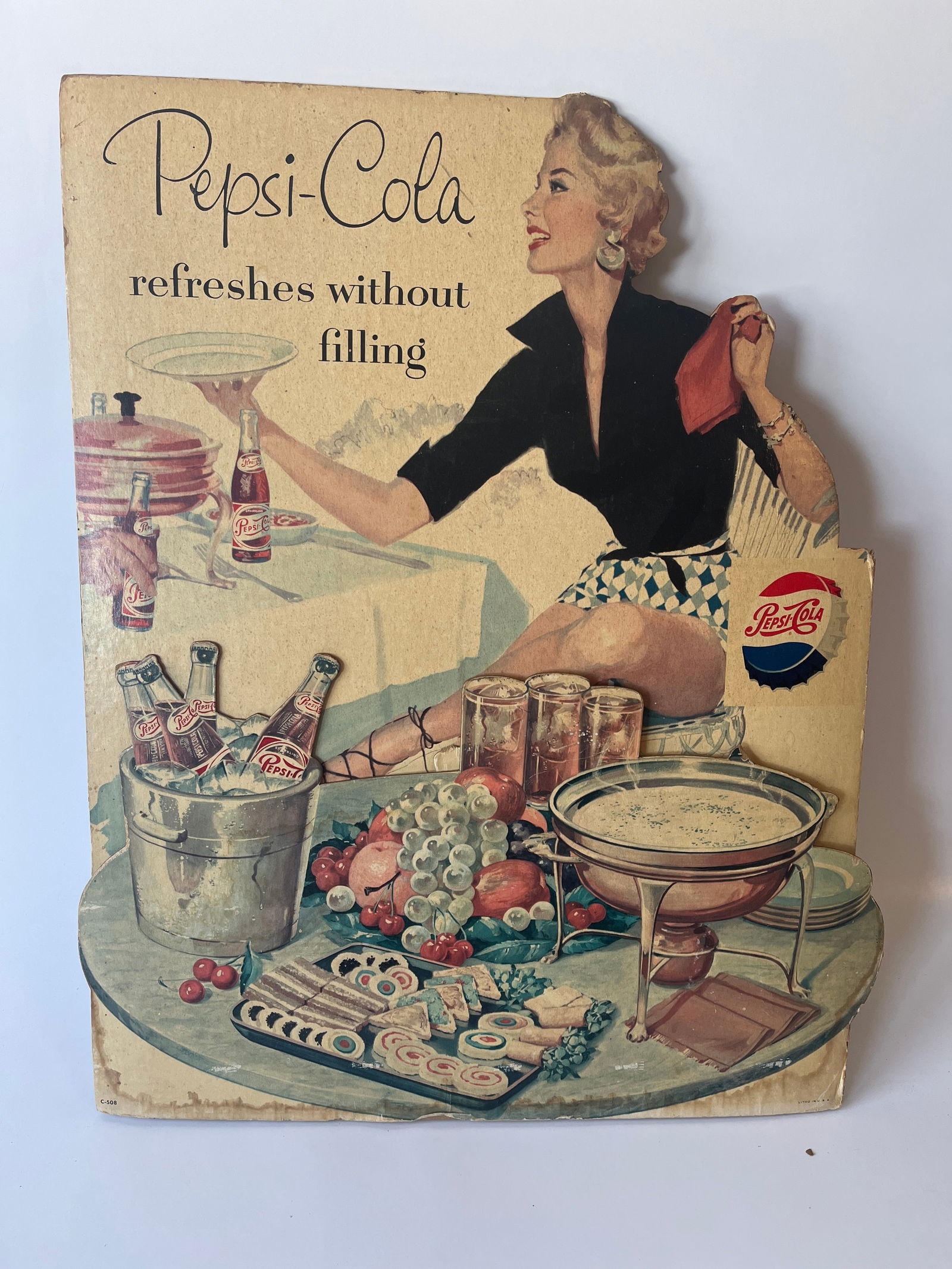 Pepsi-Cola refreshes without filling diecut cardboard standup. 20" X 16". (1 of 5)