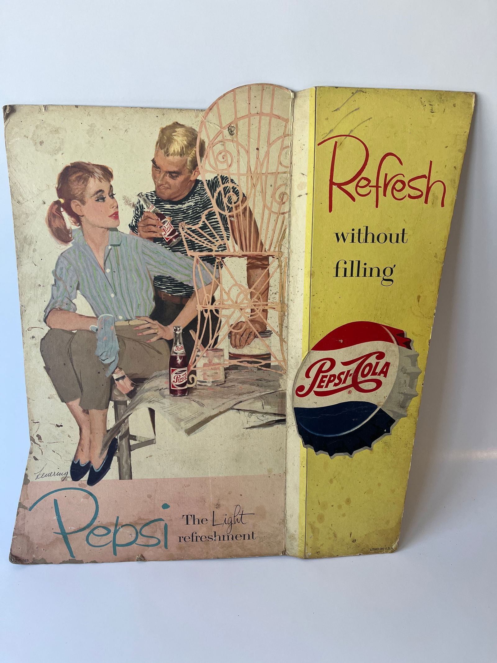 Pepsi-Cola The Light Refreshment diecut cardboard standup. 19.5" X 17". (1 of 5)