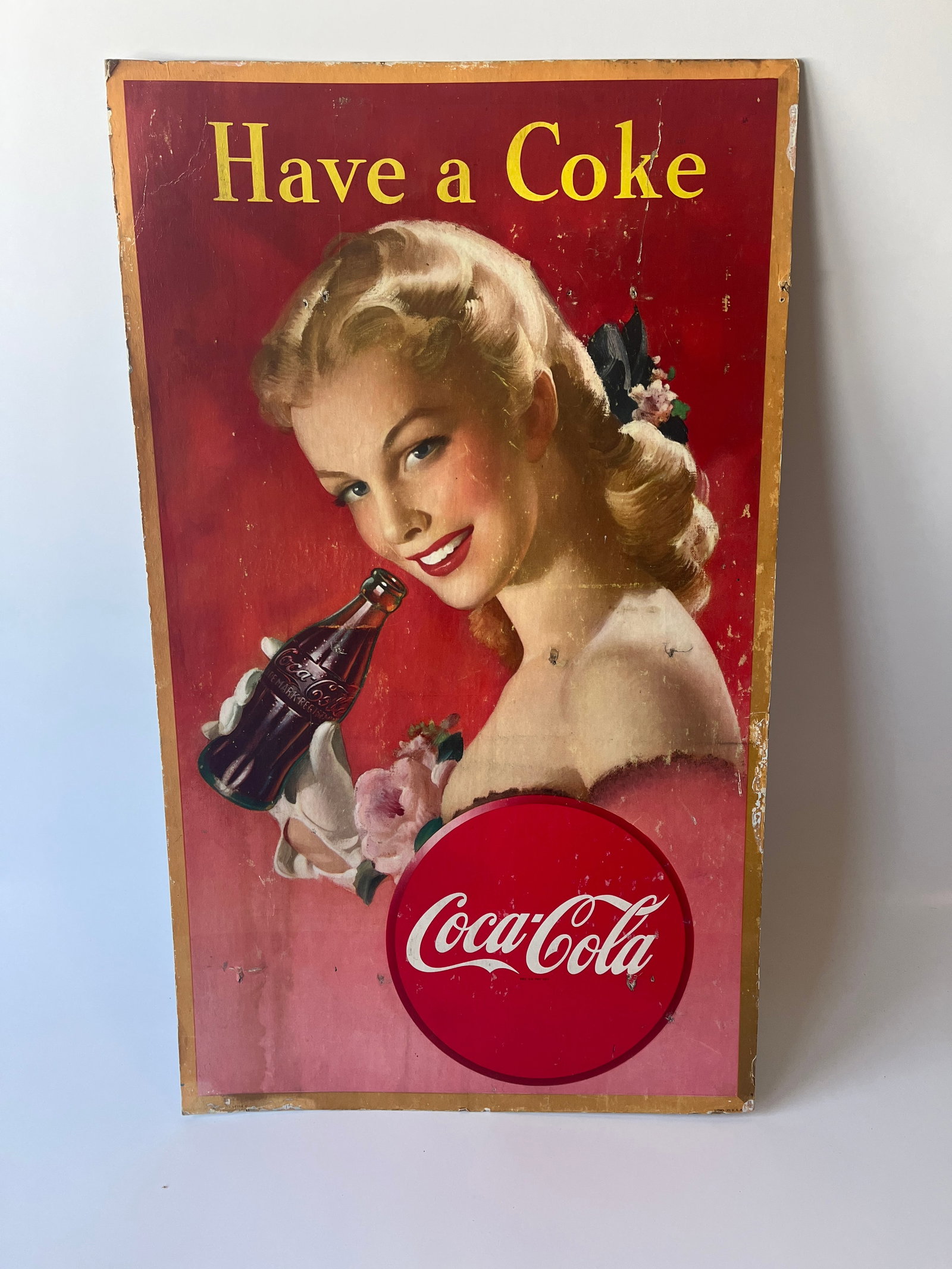Have a Coke cardboard sign. 27" X 16".: Have a Coke cardboard sign. 27" X 16". Slight damage mostly on edges.